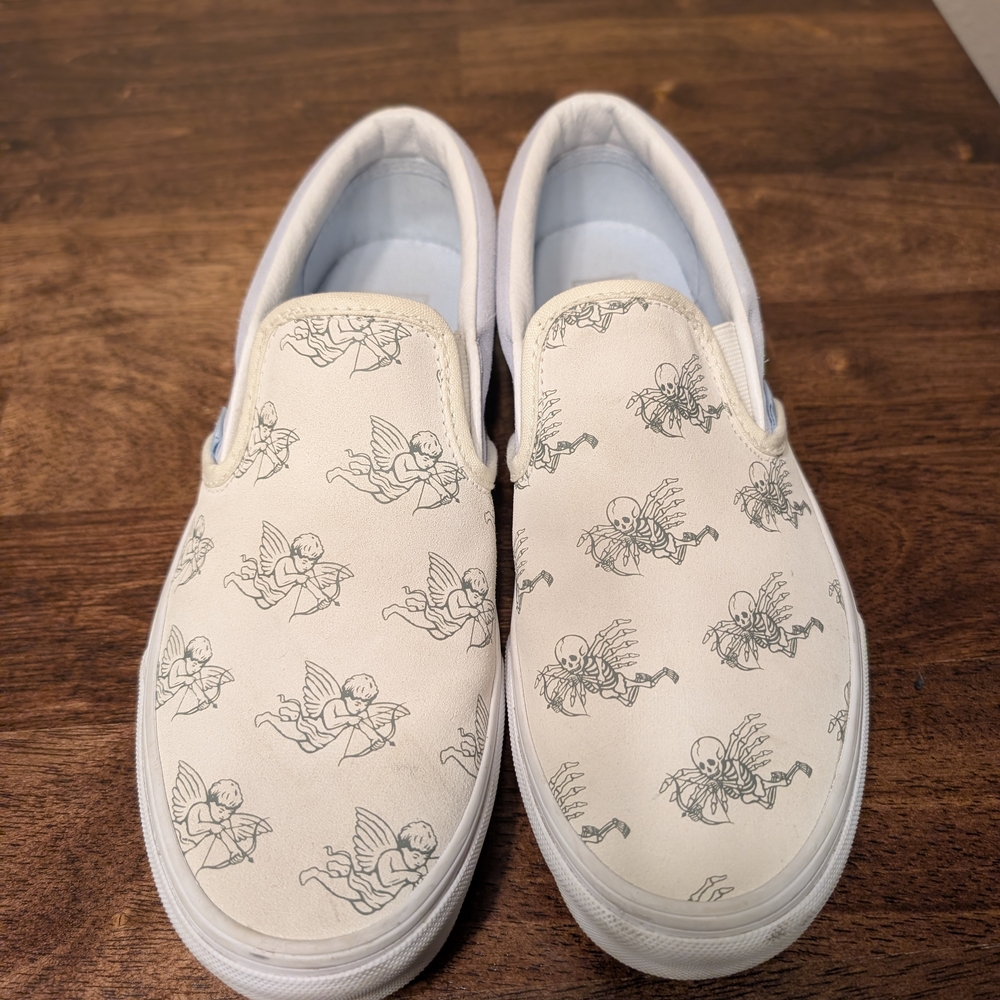 Vans Cream and Gray Angel Print Sneakers